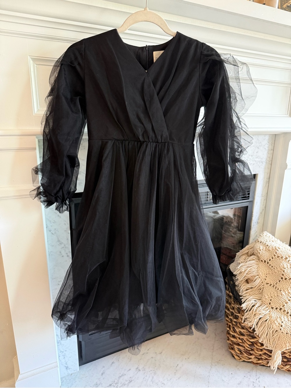 Dainty Jewells Black Tulle Puff-Sleeve Formal Dress